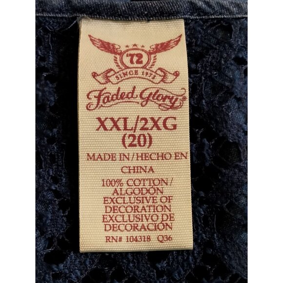 Faded Glory Womens Denim Blue Boho Style Lace-Up Long Sleeve Top Size XXL (20) - Picture 6 of 6